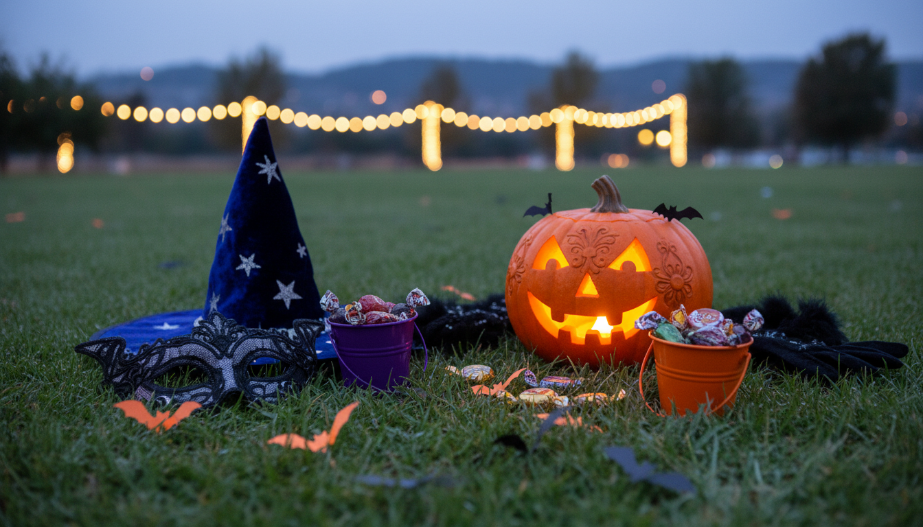 Photorealistic Halloween-inspired editorial illustration; no specific Houston venue is represented.