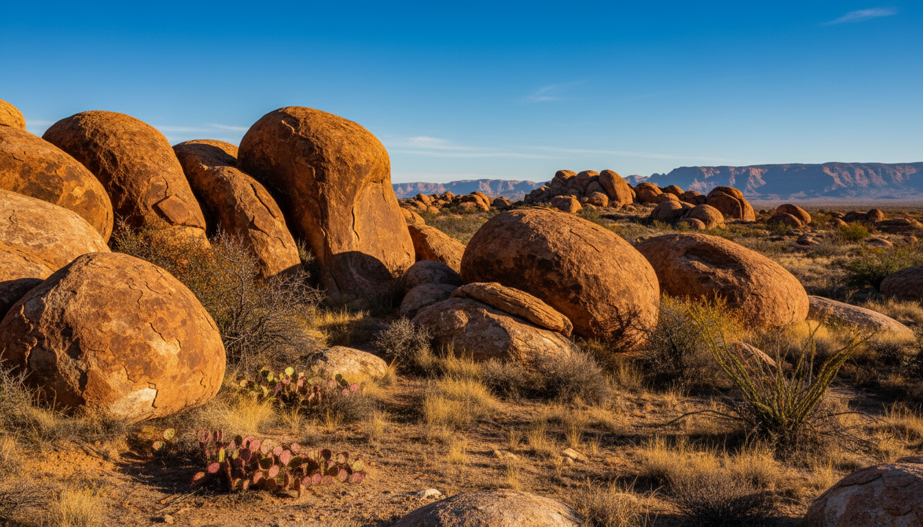 Desert rock formations and open sky evocative of West Texas; illustrative landscape.