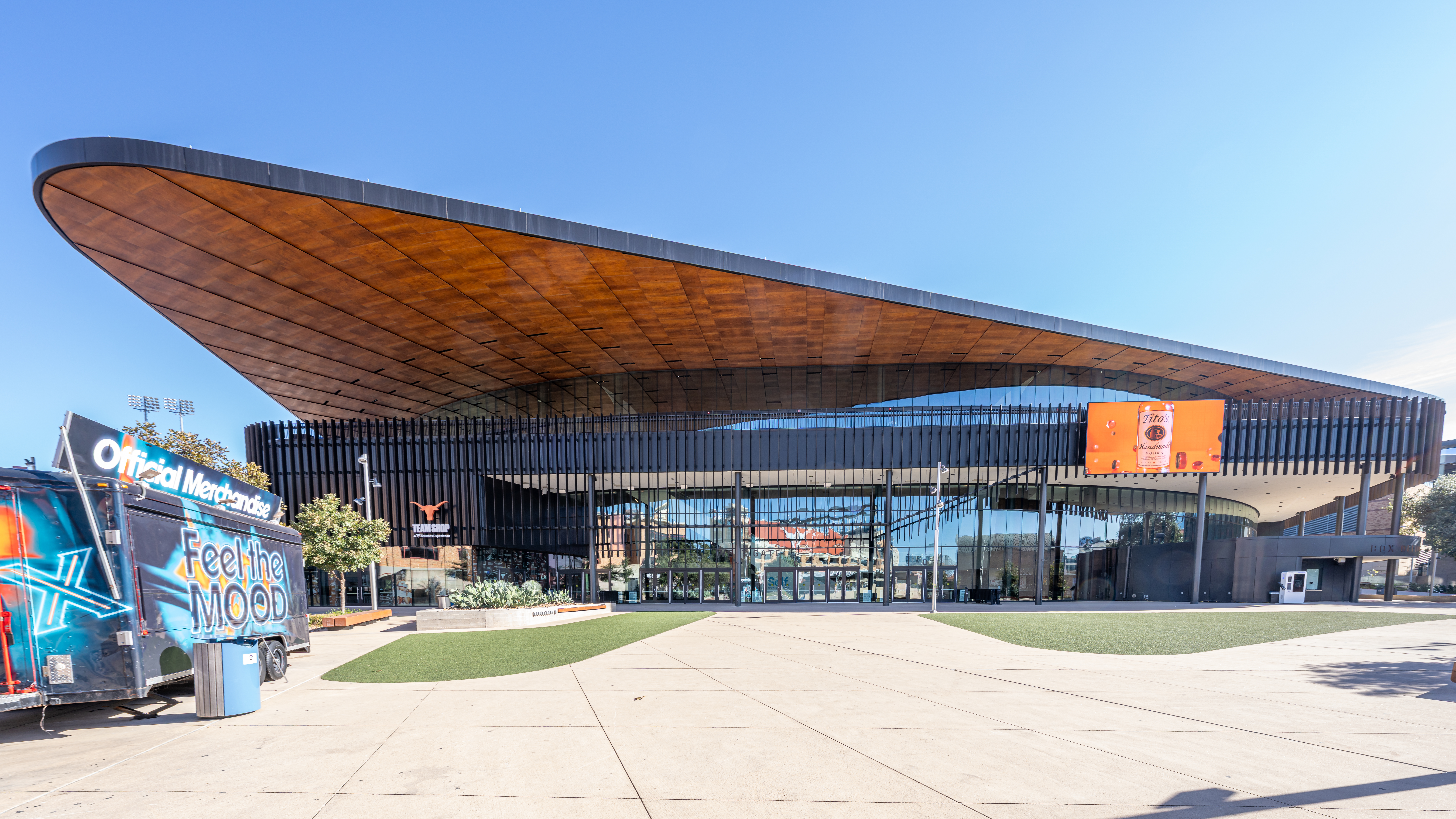 Authentic exterior of the Moody Center arena in Austin, Texas, taken December 2025; actual venue for Oct 23 2026 Spurs–Rockets game, not that game.
