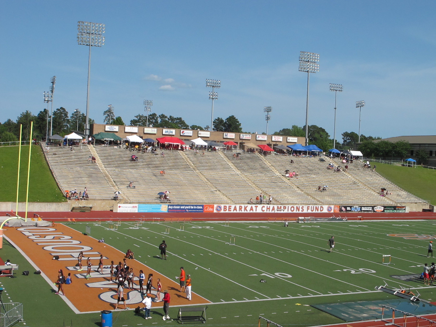 Actual away-side grandstand at Bowers Stadium, Sam Houston State University in Huntsville; photographed in 2016 before the stadium renovations.