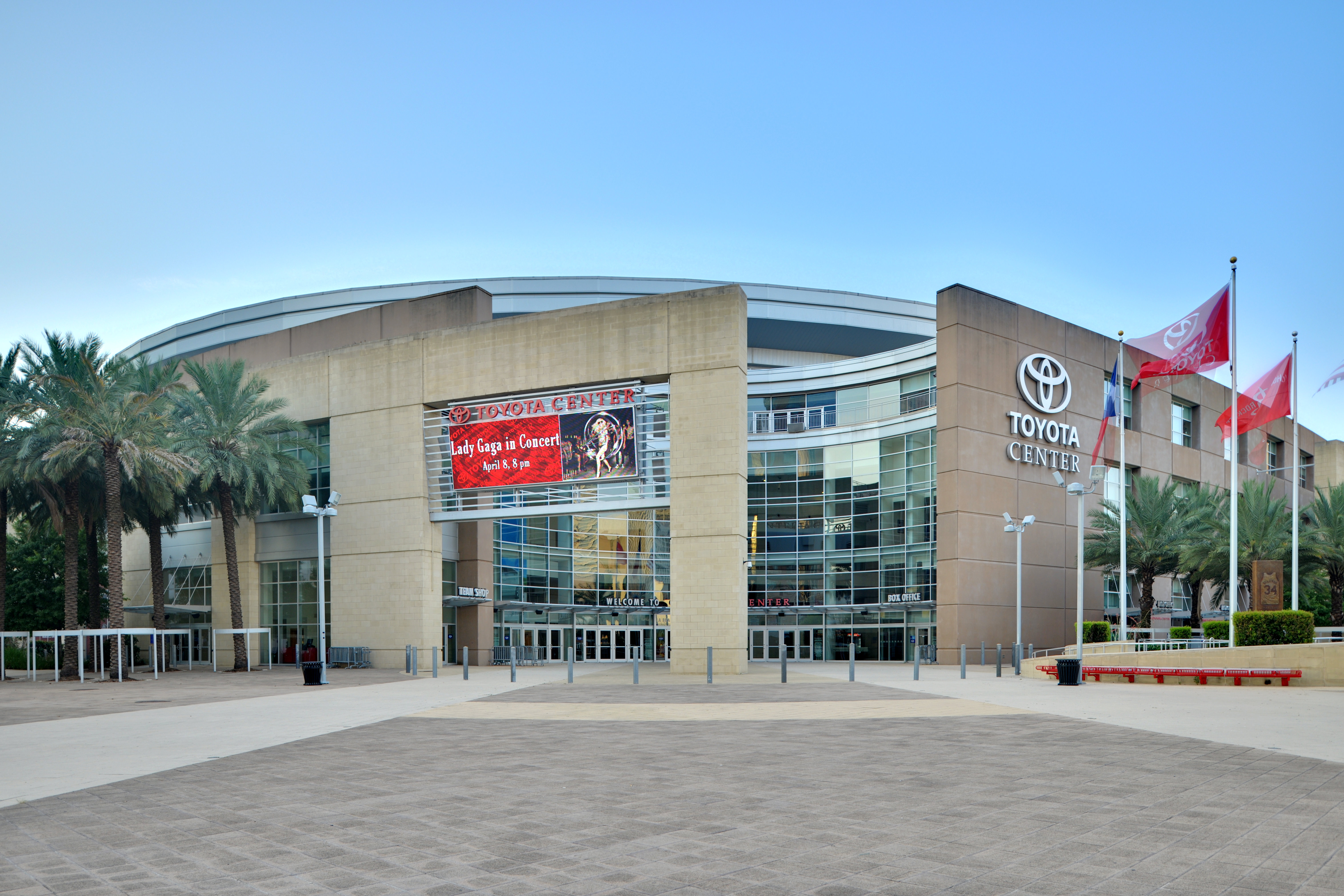 Photograph of the real Toyota Center main entrance in downtown Houston, Texas, taken in 2010.