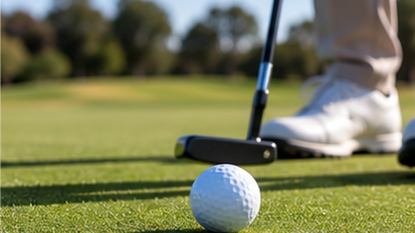 Golfer lining up a short putt on a green